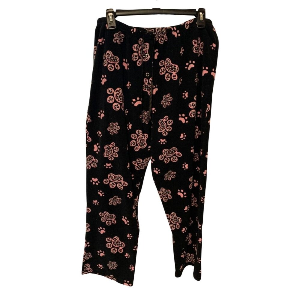French Dressing Womens Size 1x Pull On Comfort Lounge Pants Fleece Black Pink Pa